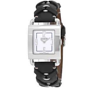 Coach Damen Quarzuhr – Zifferblatt: Weiß, schwarzes Lederarmband, Silberfarben, 7785032024124