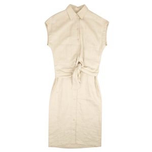 Beigefarbenes ärmelloses Hemdkleid mit Knopfleiste