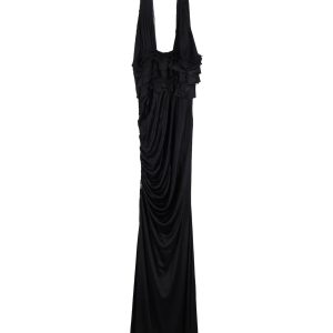 Versace Neckholder-Abendkleid mit tiefem V-Ausschnitt aus schwarzer Seide