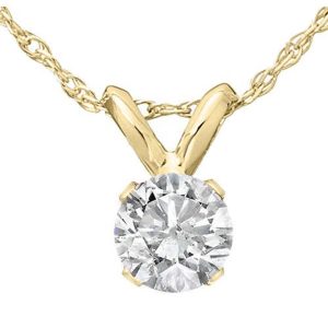 Halskette mit rundem, im Labor gezüchtetem Solitär-Diamantanhänger, 3/4 ct, 14 K Gelbgold