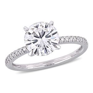 Mimi & Max 2ct DEW 1/10ct TW 14k Verlobungsring – synthetischer Moissanit, Weißgold, Diamant