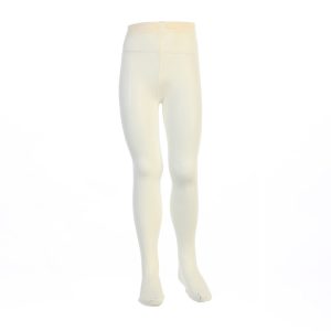 Elfenbeinfarbene blickdichte elastische Mädchen-Strumpfhose mit Fuß, 12 Monate–16