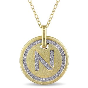 Mimi & Max Anhänger mit Initiale N, Diamantakzent und Kette aus gelbvergoldetem Sterlingsilber