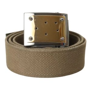 Dolce & Gabbana gebrauchter Herren-Canvasgürtel mit quadratischer Metallschnalle