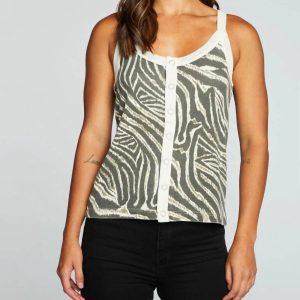 Recycled Vintage geripptes Tanktop mit Zebraprint