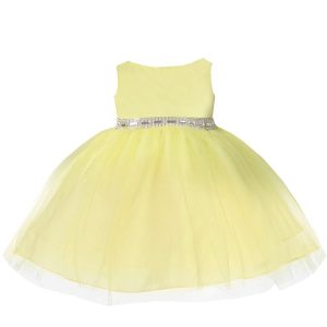 Gelbes Blumenmädchenkleid aus Tüll mit Strass für Babys – 6–24 Monate