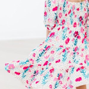 Dots Daisies Kleid – gesmokt, Rüschen