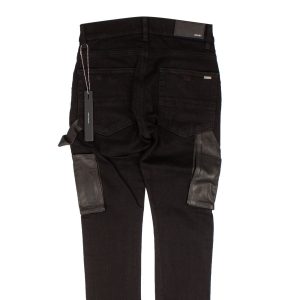 Schwarze Workman Hose aus Denim und Leder