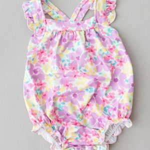 Summer Watercolor kurzer Overall – überkreuzte Rückenriemen, Rüschen