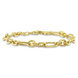 Mimi & Max Figaro-Kettenarmband mit Diamantschliff aus gelbvergoldetem Sterlingsilber, 6 mm, 9 Zoll
