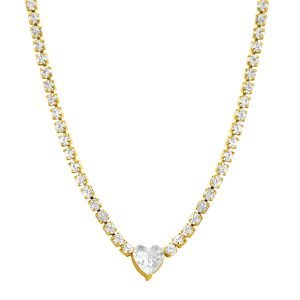 Tennis Halskette – wasserabweisend, Kristall, Kette, Herzmotiv, Gold