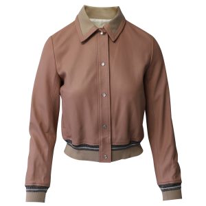 Sandro Paris Varsity-Bomberjacke aus hellrosa Leder