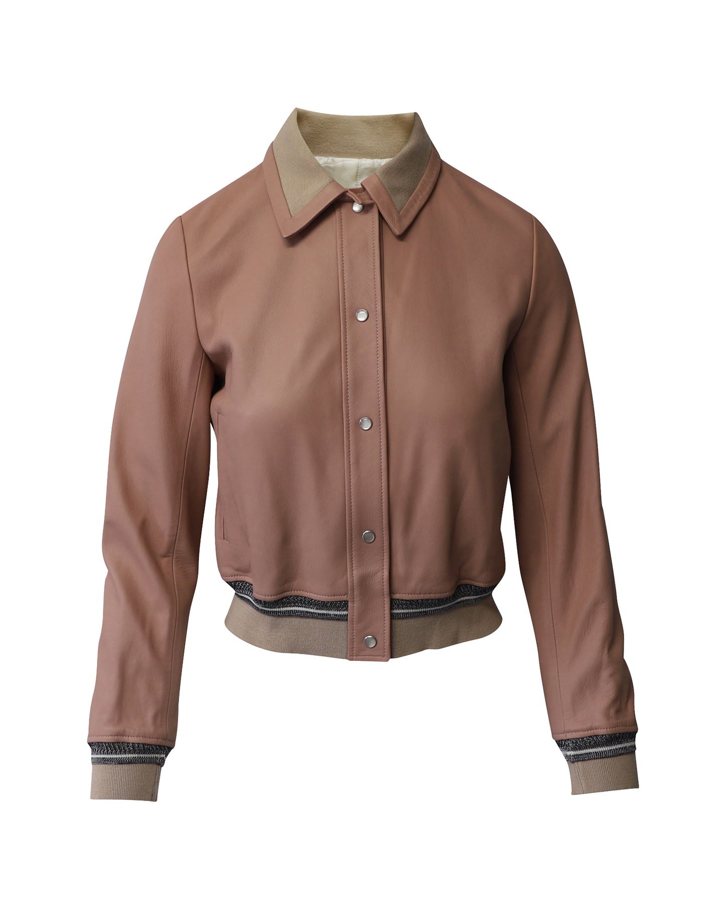 Sandro Paris Varsity-Bomberjacke aus hellrosa Leder