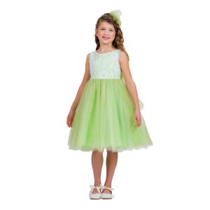 Grünes ärmelloses Mädchen-Osterkleid aus Spitze und Tüll, Größen 2–6