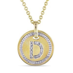 Mimi & Max Anhänger mit Initiale D, Diamantakzent und Kette aus gelbvergoldetem Sterlingsilber