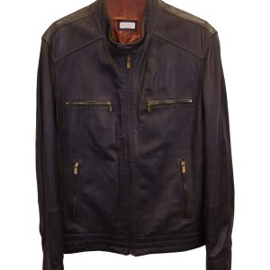 Brunello Cucinelli leichte Bikerjacke aus braunem Leder