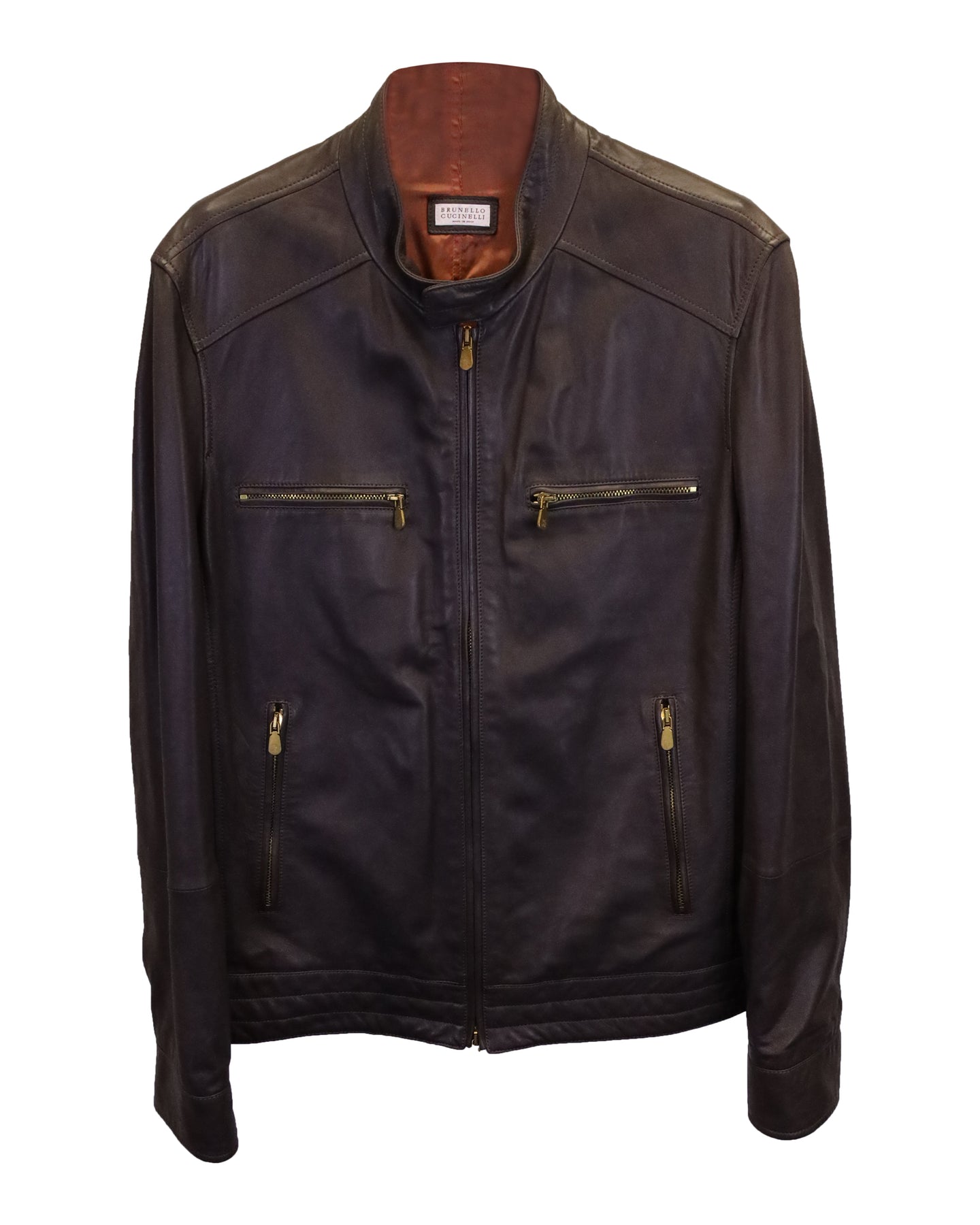 Brunello Cucinelli leichte Bikerjacke aus braunem Leder