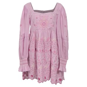 LoveShackFancy Freja Minikleid aus hellrosa Baumwolle