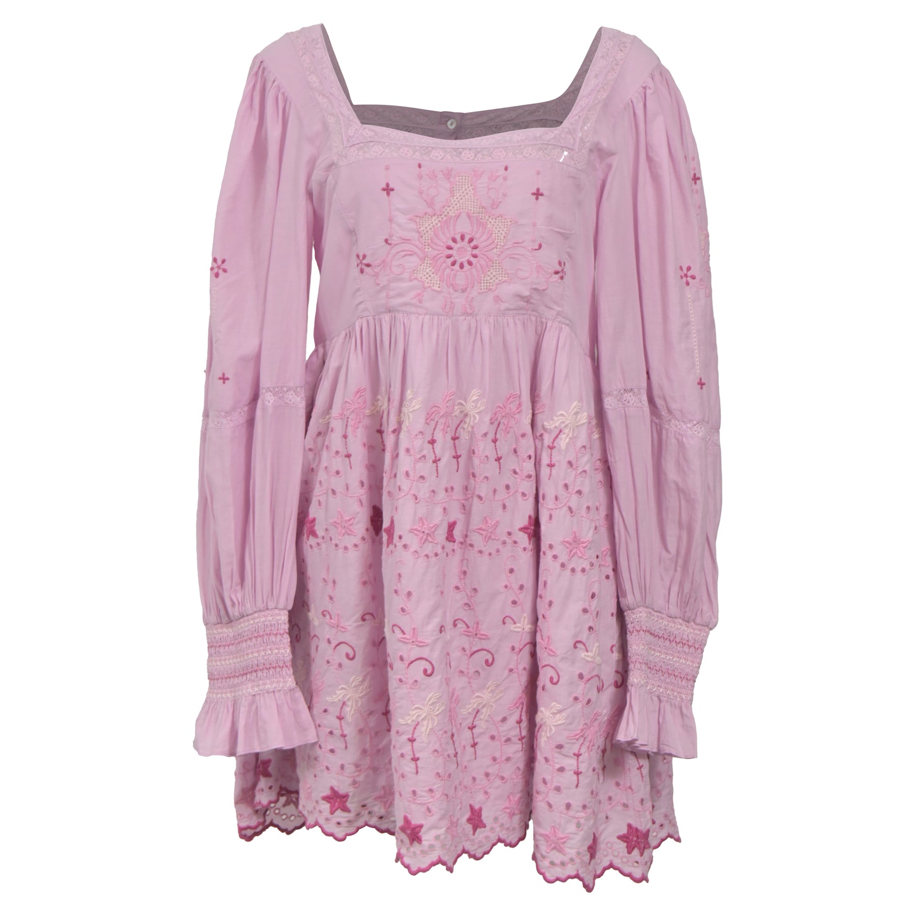 LoveShackFancy Freja Minikleid aus hellrosa Baumwolle