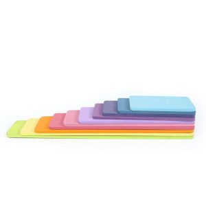 11 rechteckige Holz-Bauplatten in Pastell-/Macaronfarben