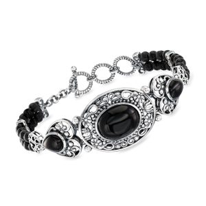 Ross-Simons Armband aus Sterlingsilber mit Onyx und Knebelverschluss