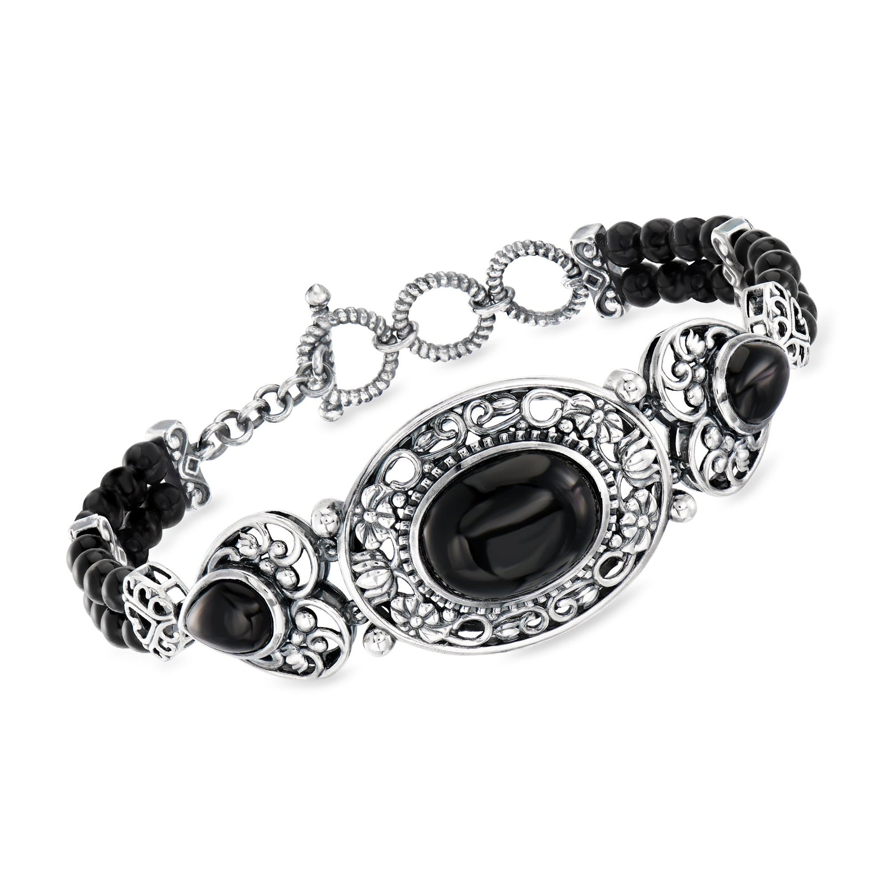 Ross-Simons Armband aus Sterlingsilber mit Onyx und Knebelverschluss
