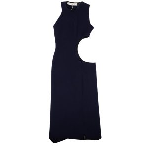 Marineblaues geripptes Open Circle Kleid