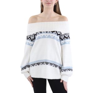 Bedruckter Strickpullover mit kurzem Stehkragen