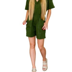 7732517175356 kurzer Overall – Kurzarm, Armeegrün, V-Ausschnitt