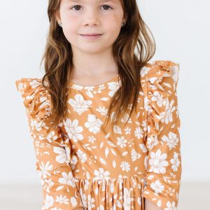 Golden Blooms Kleid mit schwingendem Rock – Rüschen
