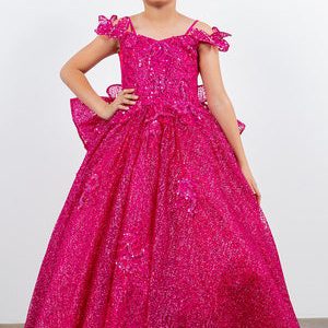 Funkelndes schulterfreies Mädchen-Prinzessinnen-Ballkleid mit abnehmbarer Schmetterlingsverzierung und Korsettrücken, Größen 2–16