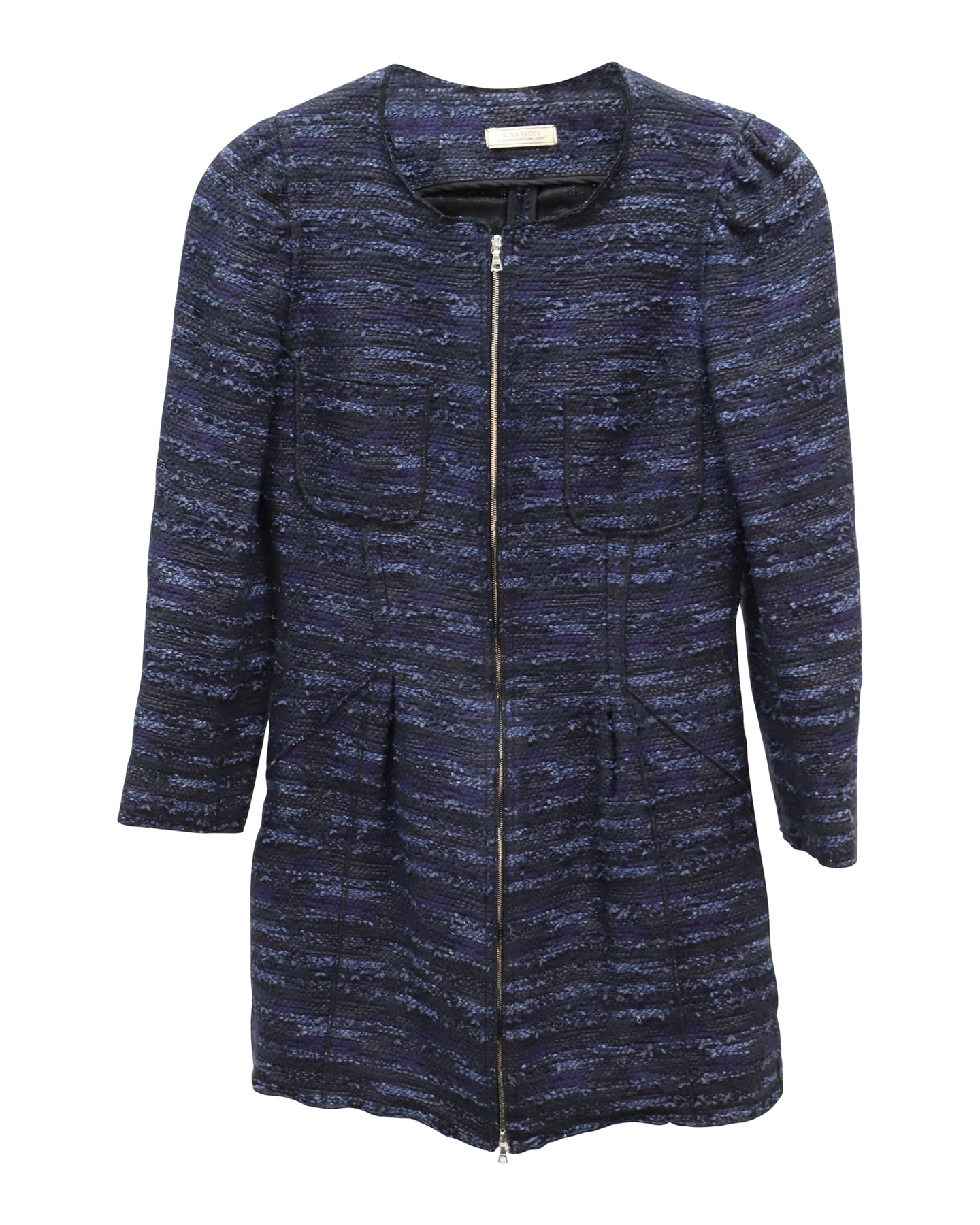 Nina Ricci Jacke aus marineblauem Acryl-Tweed mit Frontreißverschluss