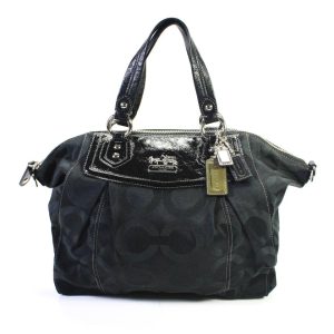 Coach Trim Shoulder Handtasche – Tragegriff, Leder, bedruckt, Canvas, Damen, Schwarz, Reißverschluss