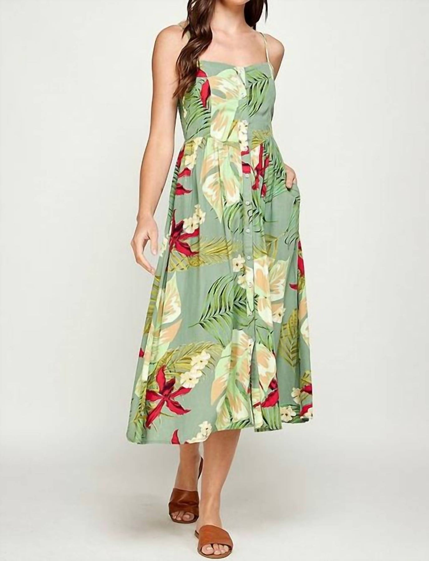 Maxikleid – Knopfleiste, Grün