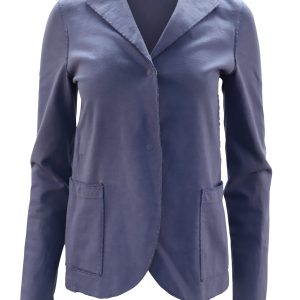 Harris Wharf London Blazer aus blauer Baumwolle mit offenen Kanten – 7748646600764