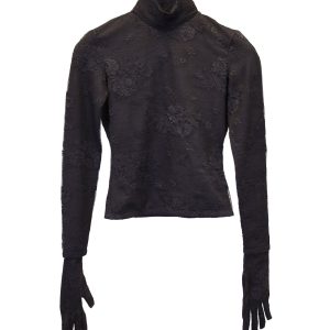 Balenciaga Gloved 7733631615036 Oberteil – Stehkragen, Polyamid, Blumenmuster, Schwarz, Spitze