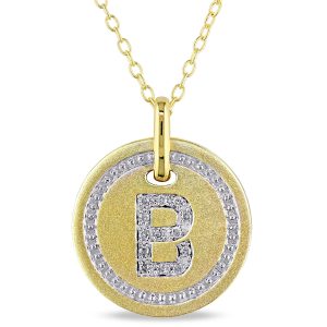 Mimi & Max Anhänger mit Initiale B, Diamantakzent und Kette aus gelbvergoldetem Sterlingsilber