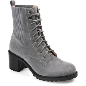 Kassia Mid Calf Stiefel – Velourslederimitat, Schnürung, Combat-Stil