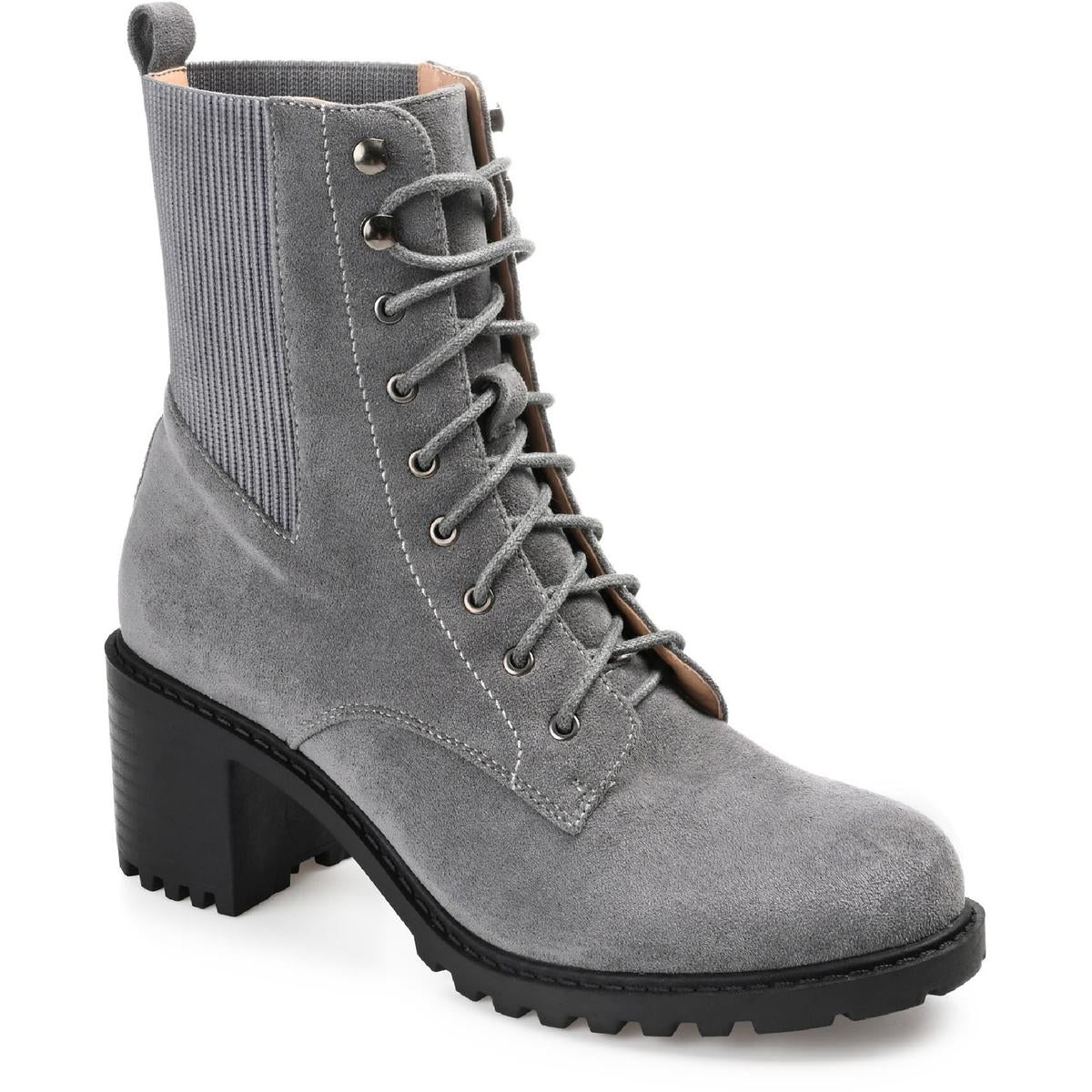Kassia Mid Calf Stiefel – Velourslederimitat, Schnürung, Combat-Stil