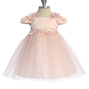 Baby-Blumenmädchenkleid mit Flatterärmeln und Blumenapplikationen, Größen 3–24 Monate