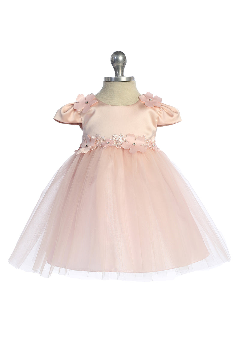 Baby-Blumenmädchenkleid mit Flatterärmeln und Blumenapplikationen, Größen 3–24 Monate