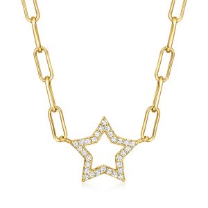 Ross-Simons Stern-Halskette mit Zirkonia und Büroklammergliedern – Sterlingsilber mit 18-karätiger Vergoldung