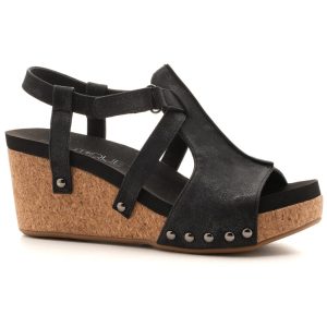 Keilsandalen mit Korkabsatz in Starry Black
