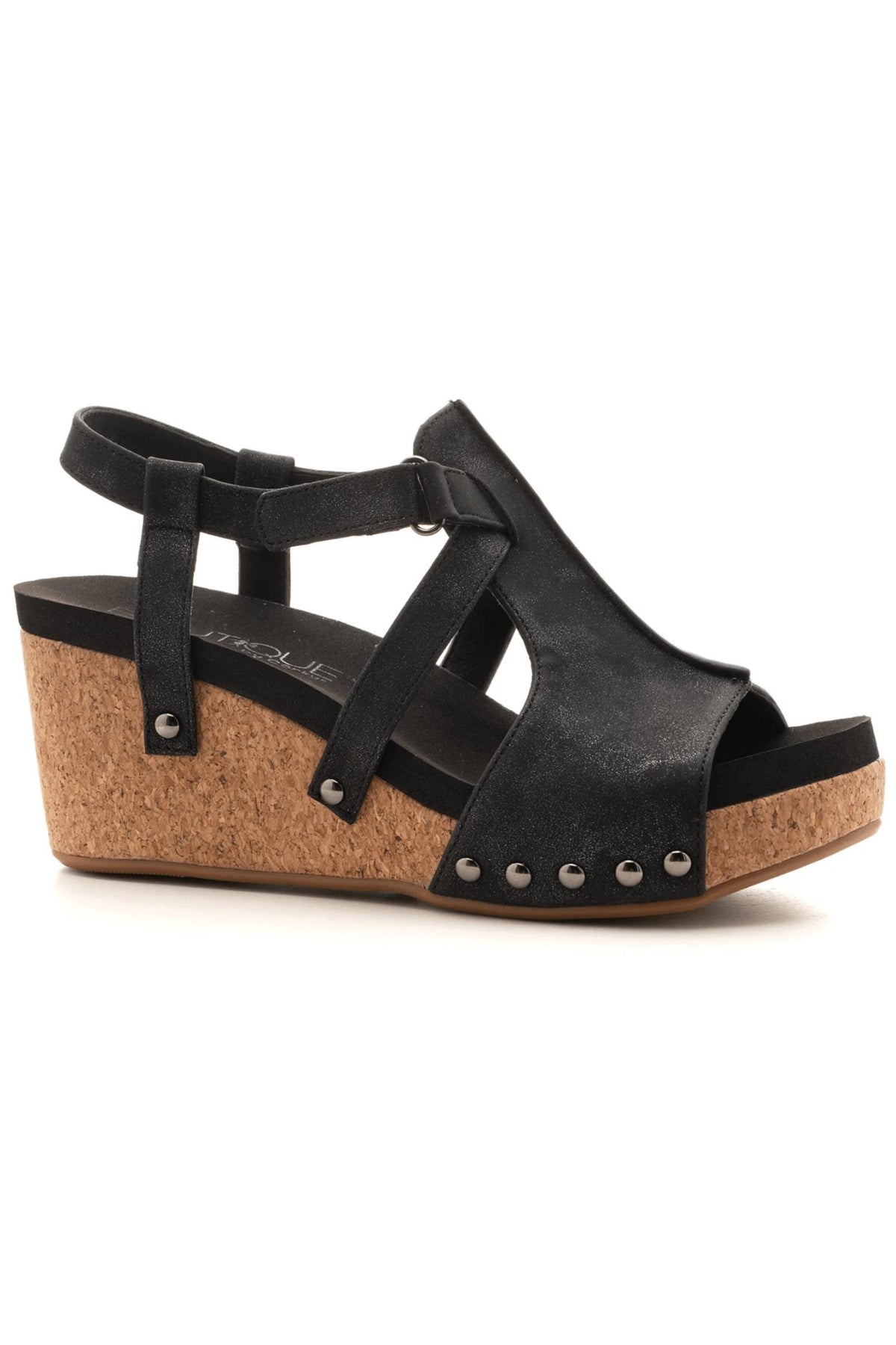 Keilsandalen mit Korkabsatz in Starry Black