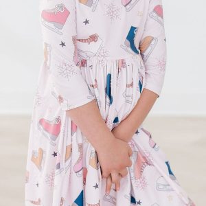 Figure Skate Kleid mit schwingendem Rock – 3/4-Ärmel