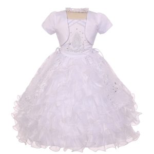 Weißes Taufkleid für Babymädchen mit Strass und Marien-Stickerei – 6–12 Monate