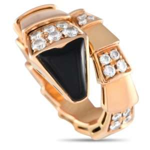 Bvlgari Serpenti Viper Ring mit Diamanten und Onyx aus 18 K Roségold – BV13-051424