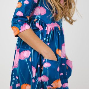Poppies Kleid mit schwingendem Rock – 3/4-Ärmel, Taschen