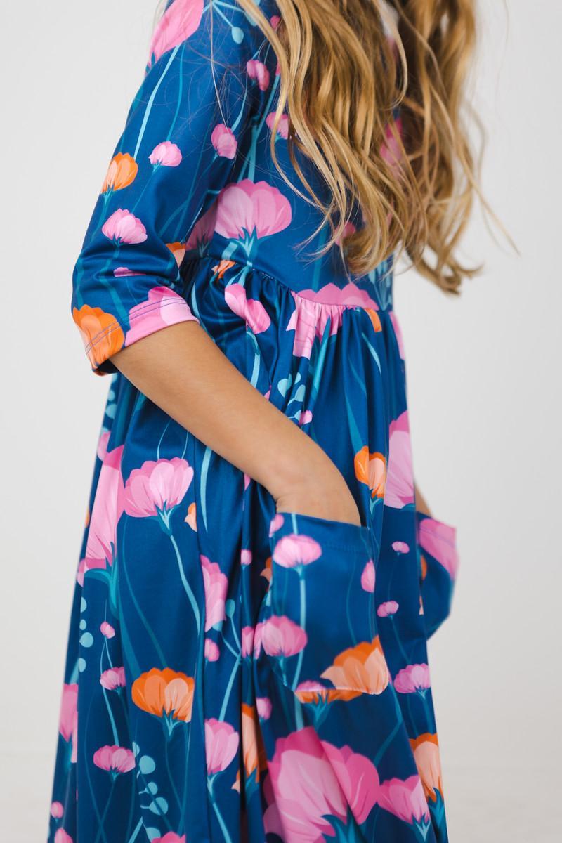 Poppies Kleid mit schwingendem Rock – 3/4-Ärmel, Taschen