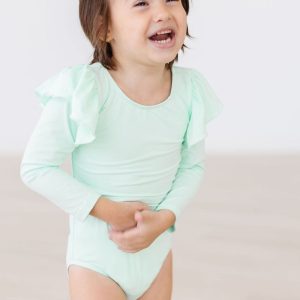 Gymnastikbody – lange Flügelärmel, Pastellfarben, Grün
